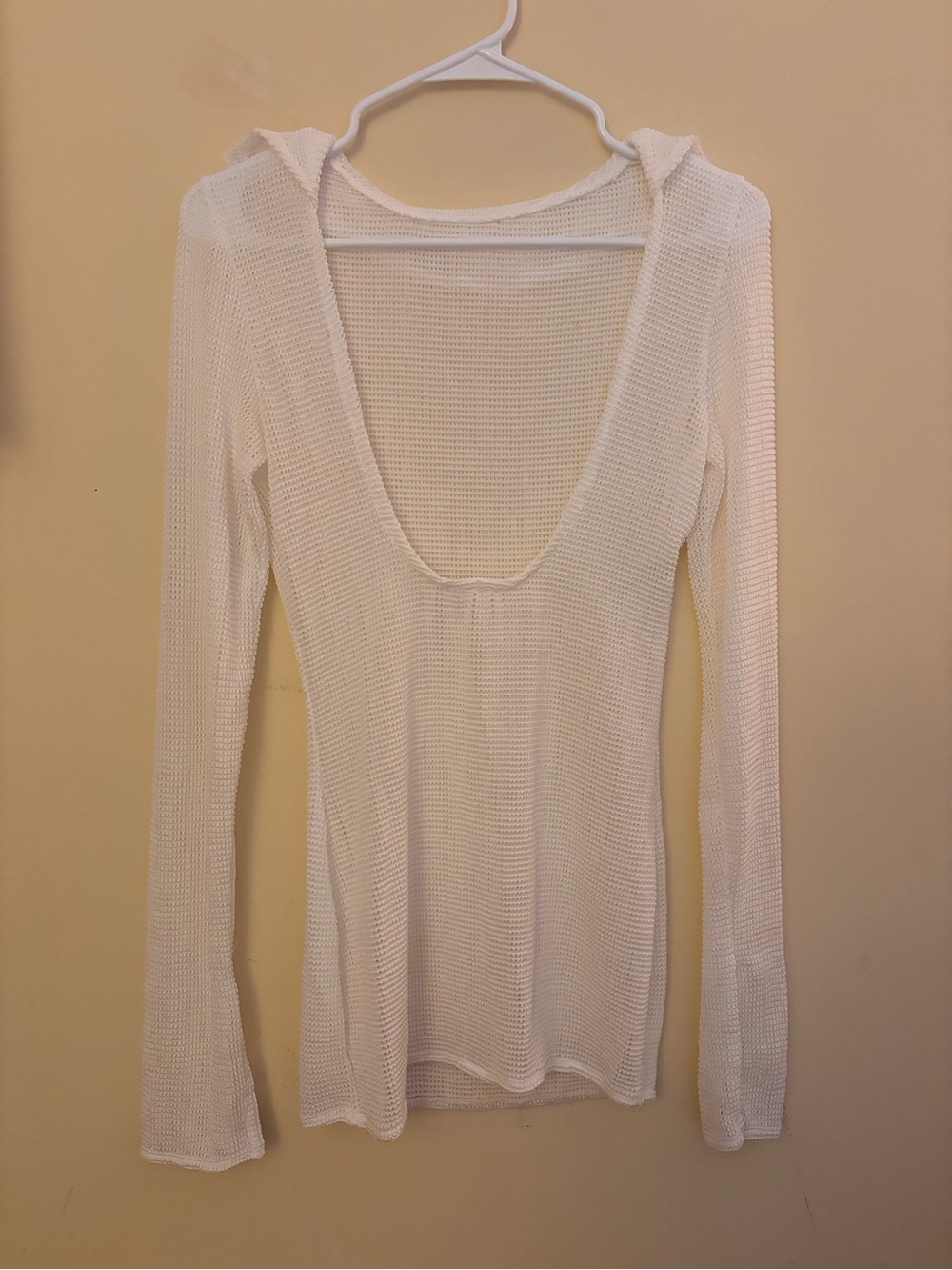 Lightweight White Knit Long-Sleeve Beach Cover-Up